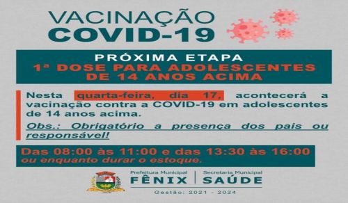 Vacinação contra covid-19: QUARTA-FEIRA dia 17 de Novembro