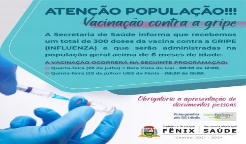 VACINAÇÃO CONTRA A GRIPE! (influenza)