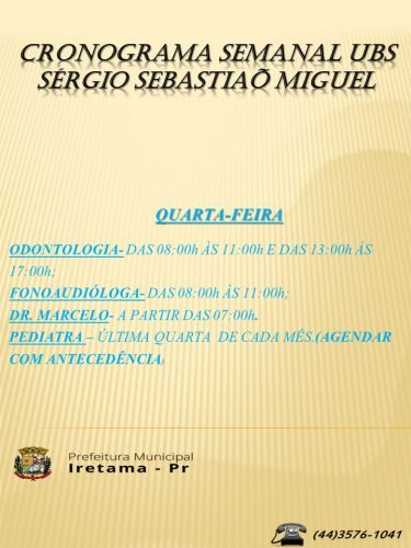 UBS Sergio Miguel - Cronograma de atendimento Semanal