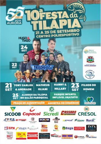 Nova Aurora realizará no Centro Poliesportivo a Comemoração dos 55 anos do Município e a 10º Festa da Tilápia