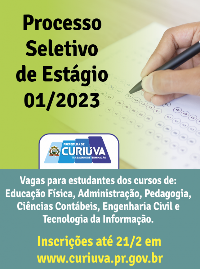 Estão abertas as inscrições para o Processo Seletivo de Estágio 01/2023