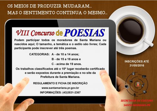 ABERTAS AS INSCRIÇÕES PARA A 8ª EDIÇÃO DO  CONCURSO DE POESIAS