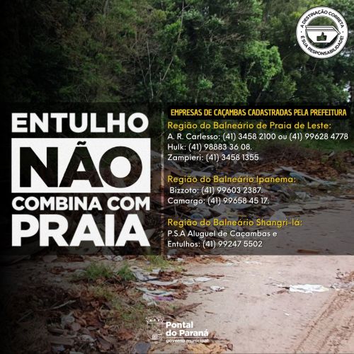 NOVA LEI PREVÊ MULTA PARA QUEM JOGAR ENTULHOS EM LOCAIS PROIBIDOS EM PONTAL DO PARANÁ