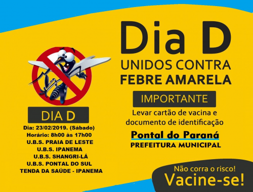 Sábado é Dia D de vacinação contra a Febre Amarela em Pontal do Paraná