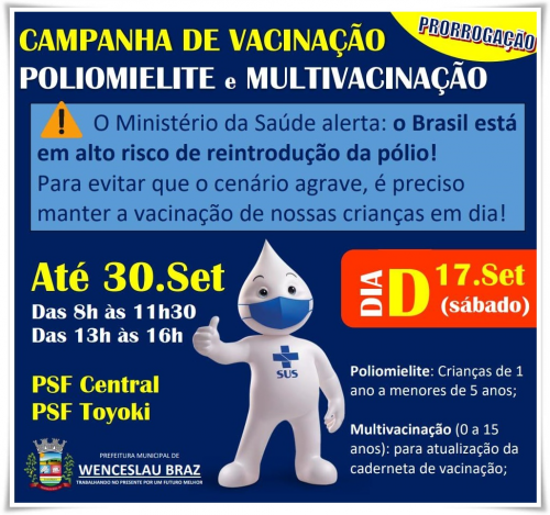 PREFEITURA DE WENCESLAU BRAZ PRORROGA CAMPANHA DE VACINAÇÃO ATÉ 30 DE SETEMBRO