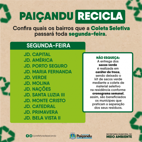 NOVO PROJETO SA SECRETARIA DE MEIO AMBIENTE: PAIÇANDU RECICLA