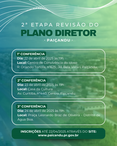 CONFERÊNCIAS PÚBLICAS PARA REVISÃO DO PLANO DIRETOR PARTICIPATIVO DE PAIÇANDU - 2ª ETAPA