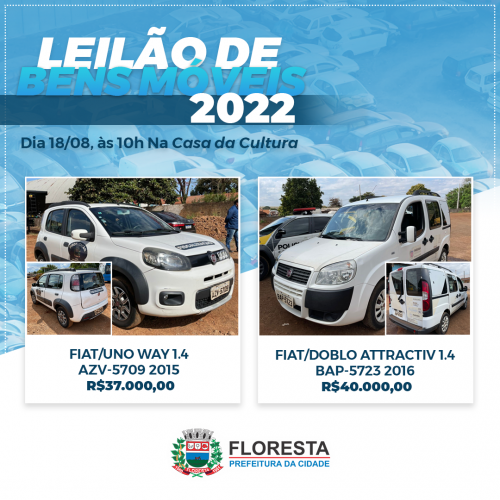 Prefeitura de Floresta realizará leilão de veículos e bens inservíveis